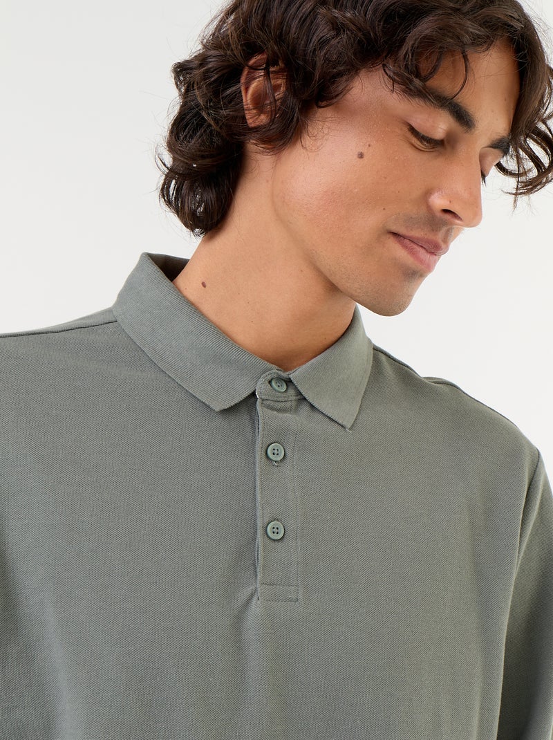 Polo in piqué a maniche lunghe Verde - Kiabi