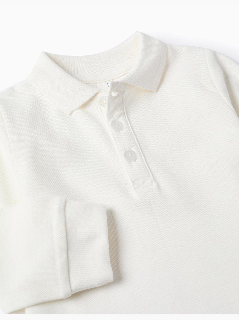 Polo in piqué di cotone a manica lunga Bianco - Kiabi