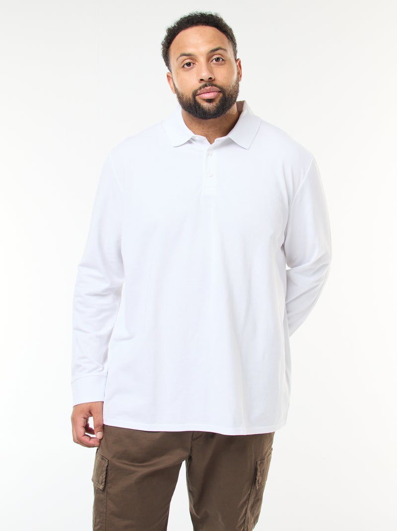 Polo in piqué di cotone a maniche lunghe Bianco - Kiabi