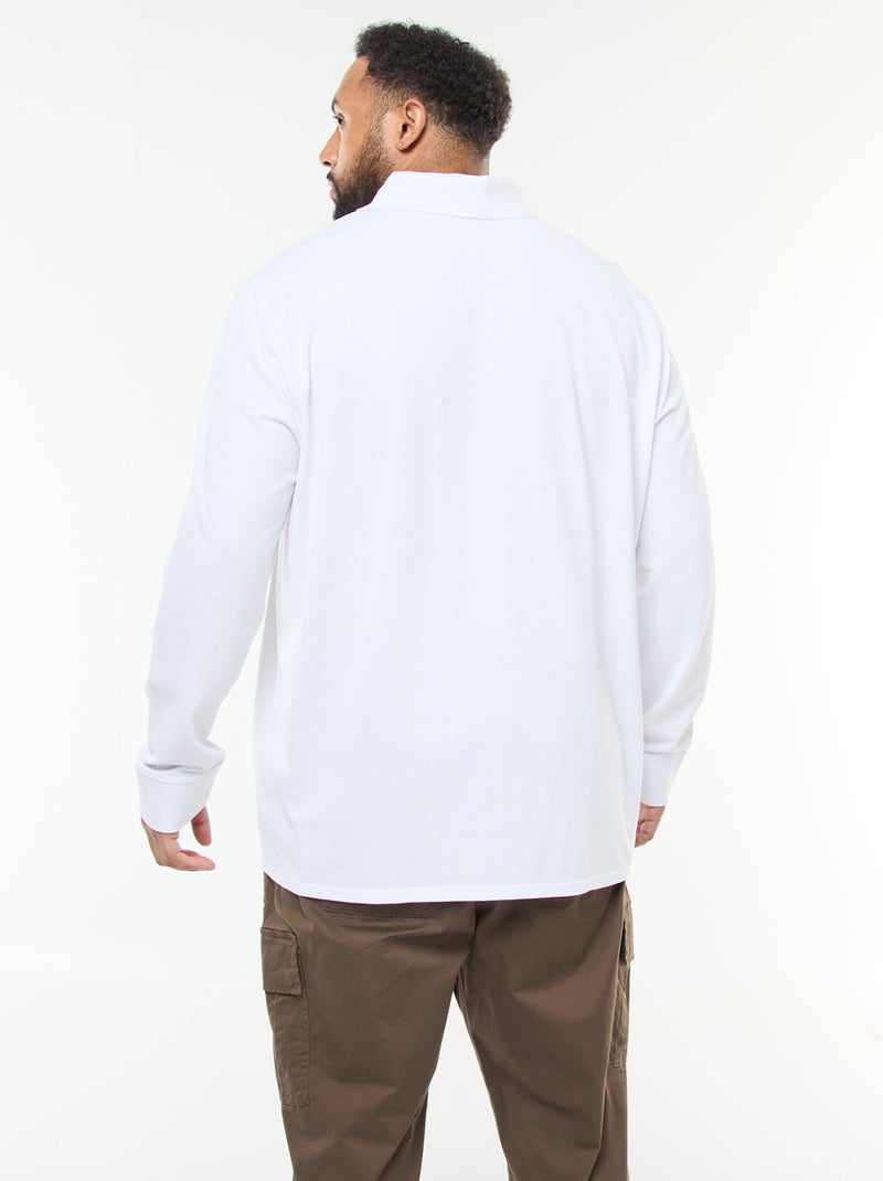Polo in piqué di cotone a maniche lunghe Bianco - Kiabi