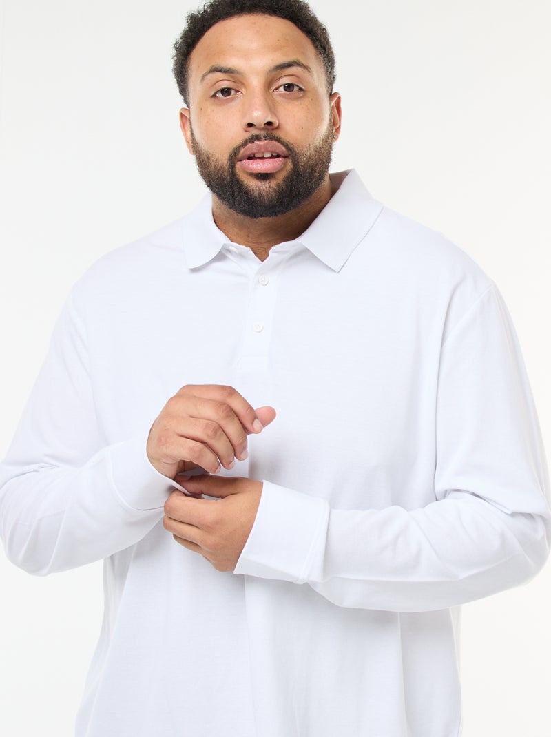 Polo in piqué di cotone a maniche lunghe Bianco - Kiabi