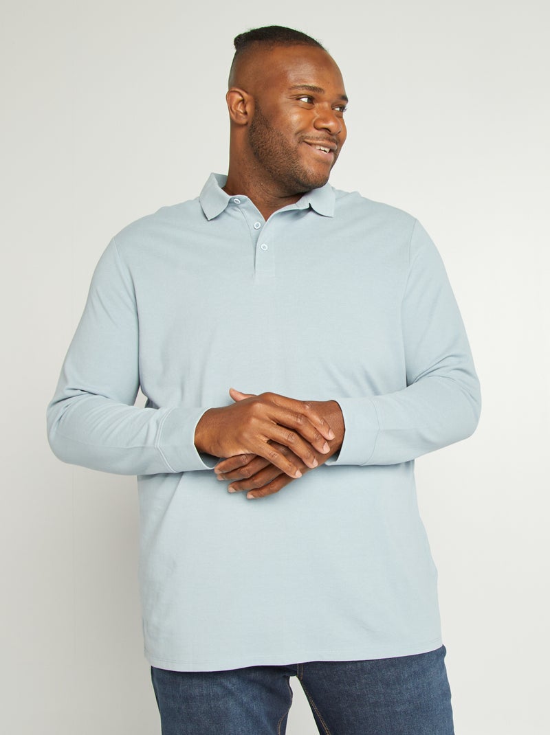 Polo in piqué di cotone a maniche lunghe BLU - Kiabi