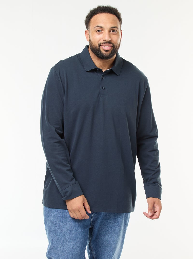 Polo in piqué di cotone a maniche lunghe Blu - Kiabi