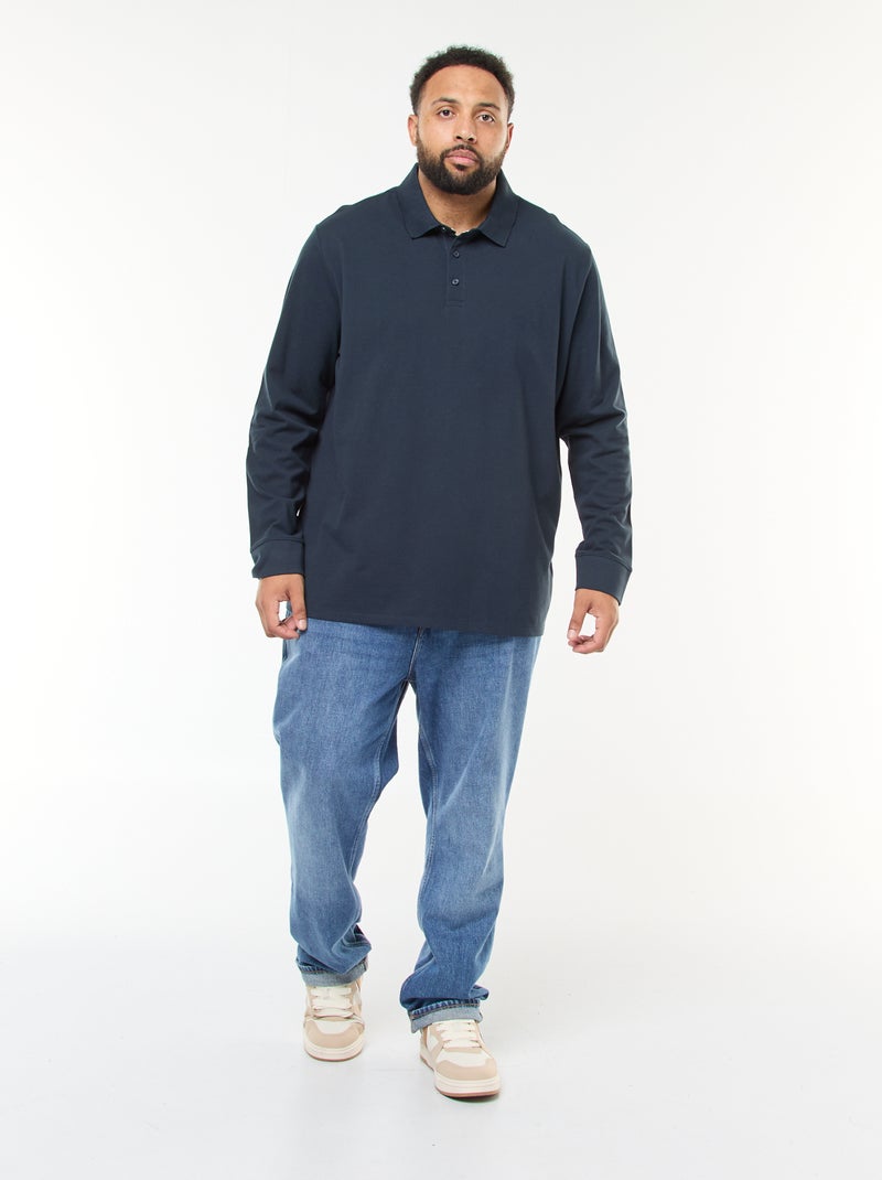 Polo in piqué di cotone a maniche lunghe Blu - Kiabi