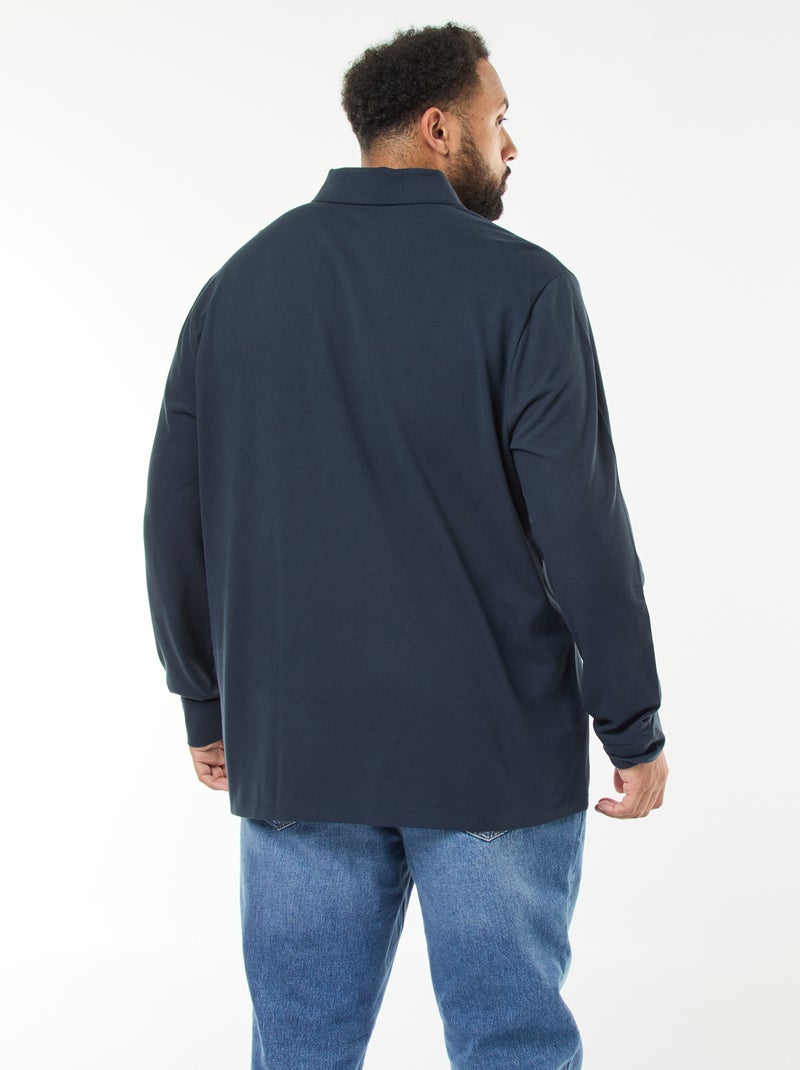 Polo in piqué di cotone a maniche lunghe Blu - Kiabi