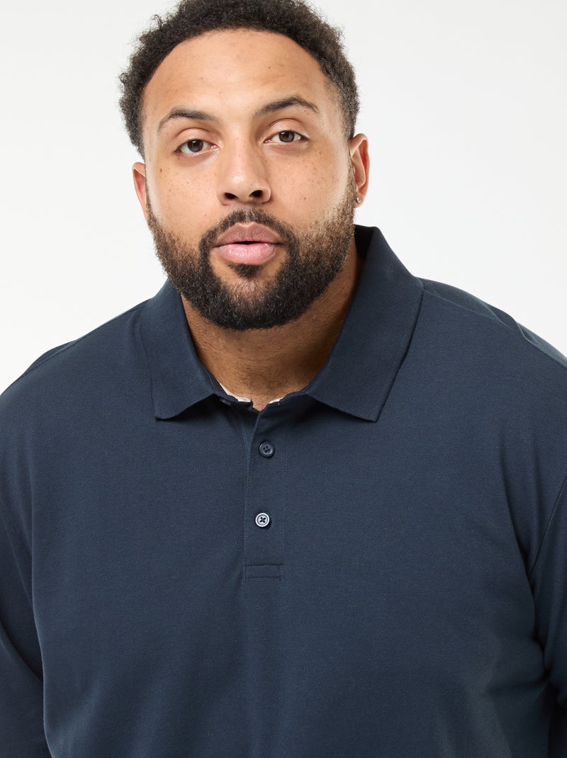 Polo in piqué di cotone a maniche lunghe Blu - Kiabi