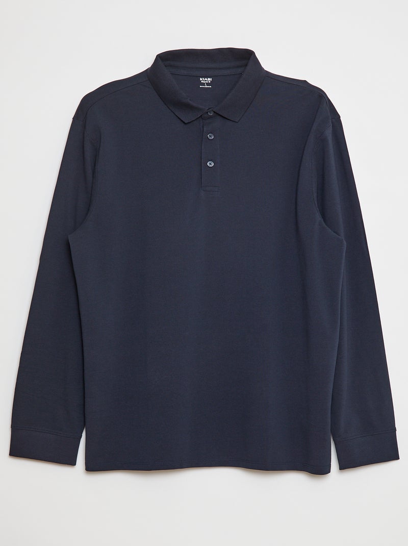 Polo in piqué di cotone a maniche lunghe blu - Kiabi