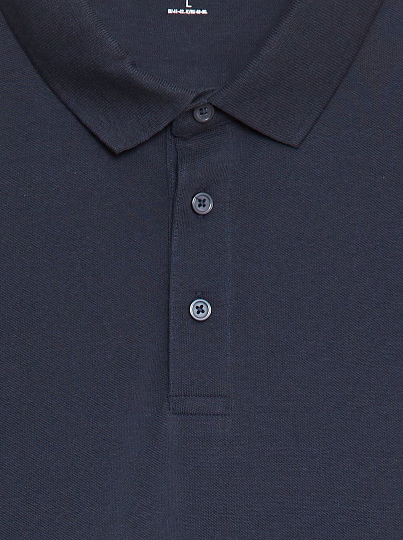 Polo in piqué di cotone a maniche lunghe blu - Kiabi
