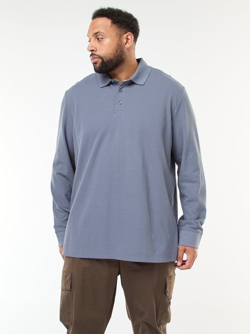 Polo in piqué di cotone a maniche lunghe Grigio Taglie forti