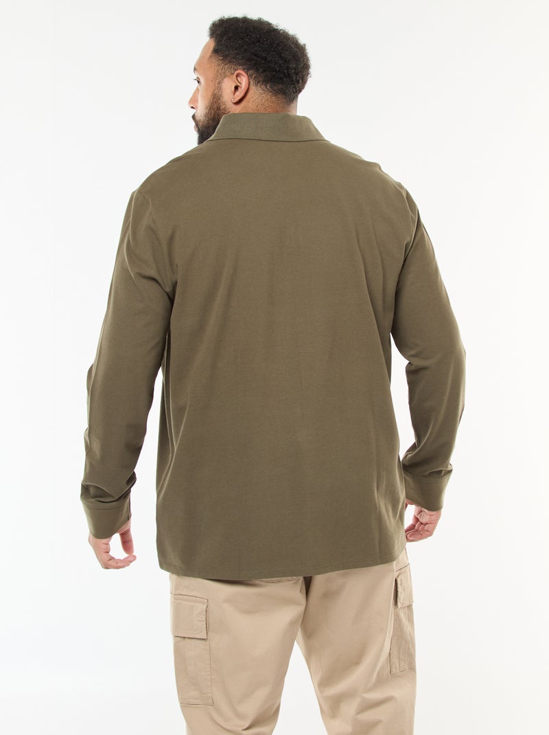 Polo in piqué di cotone a maniche lunghe Kaki - Kiabi