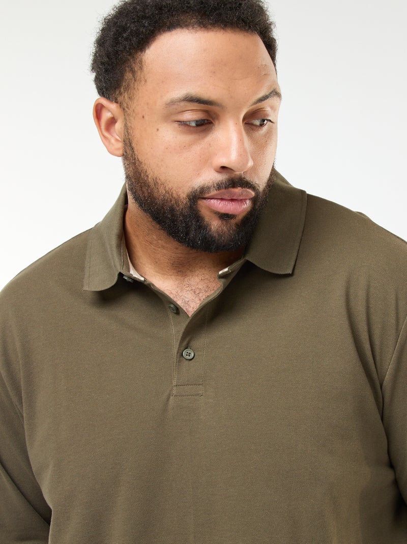 Polo in piqué di cotone a maniche lunghe Kaki - Kiabi