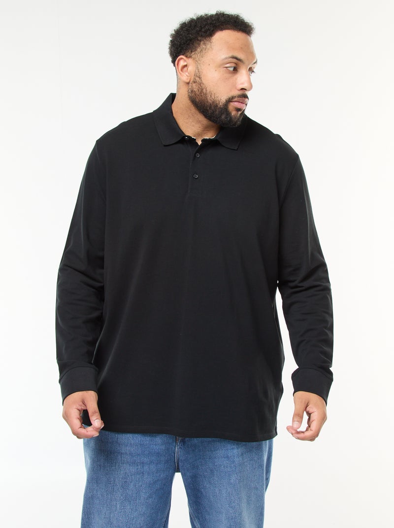 Polo in piqué di cotone a maniche lunghe Nero - Kiabi