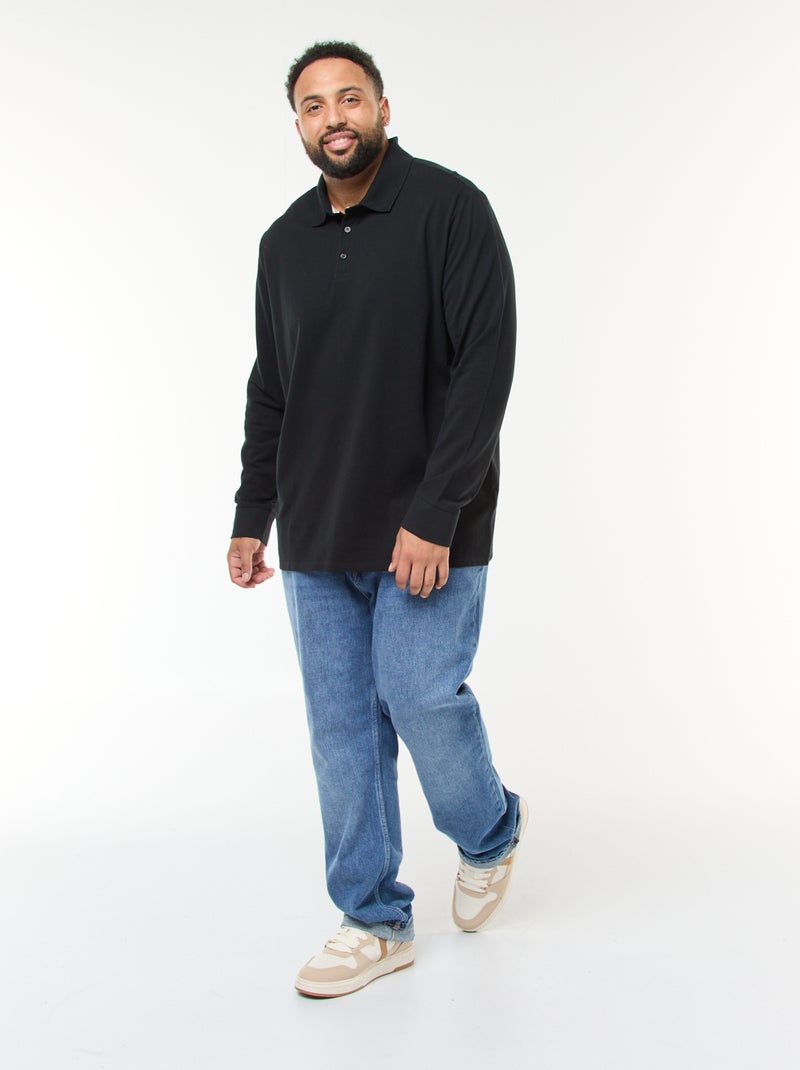 Polo in piqué di cotone a maniche lunghe Nero - Kiabi