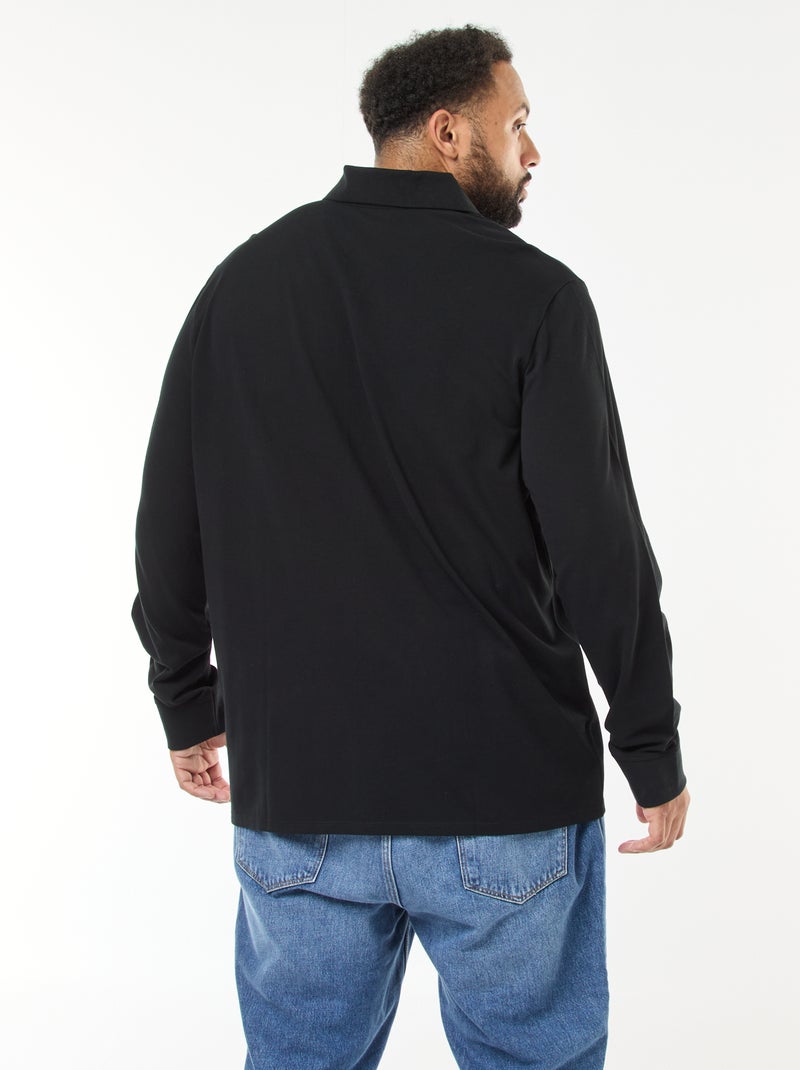 Polo in piqué di cotone a maniche lunghe Nero - Kiabi