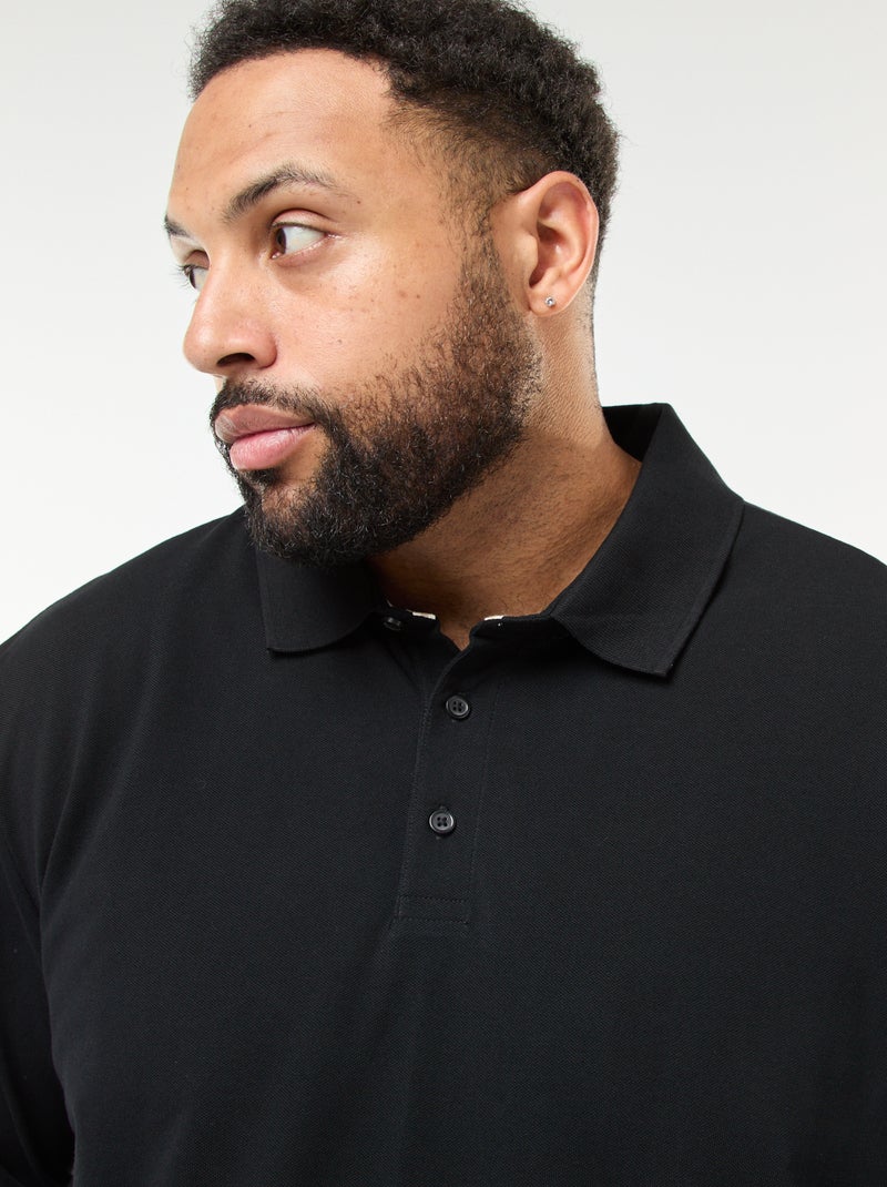 Polo in piqué di cotone a maniche lunghe Nero - Kiabi