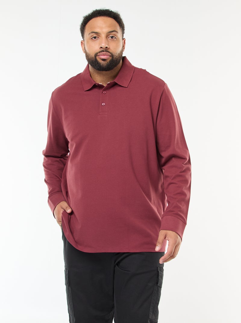 Polo in piqué di cotone a maniche lunghe Rosso - Kiabi