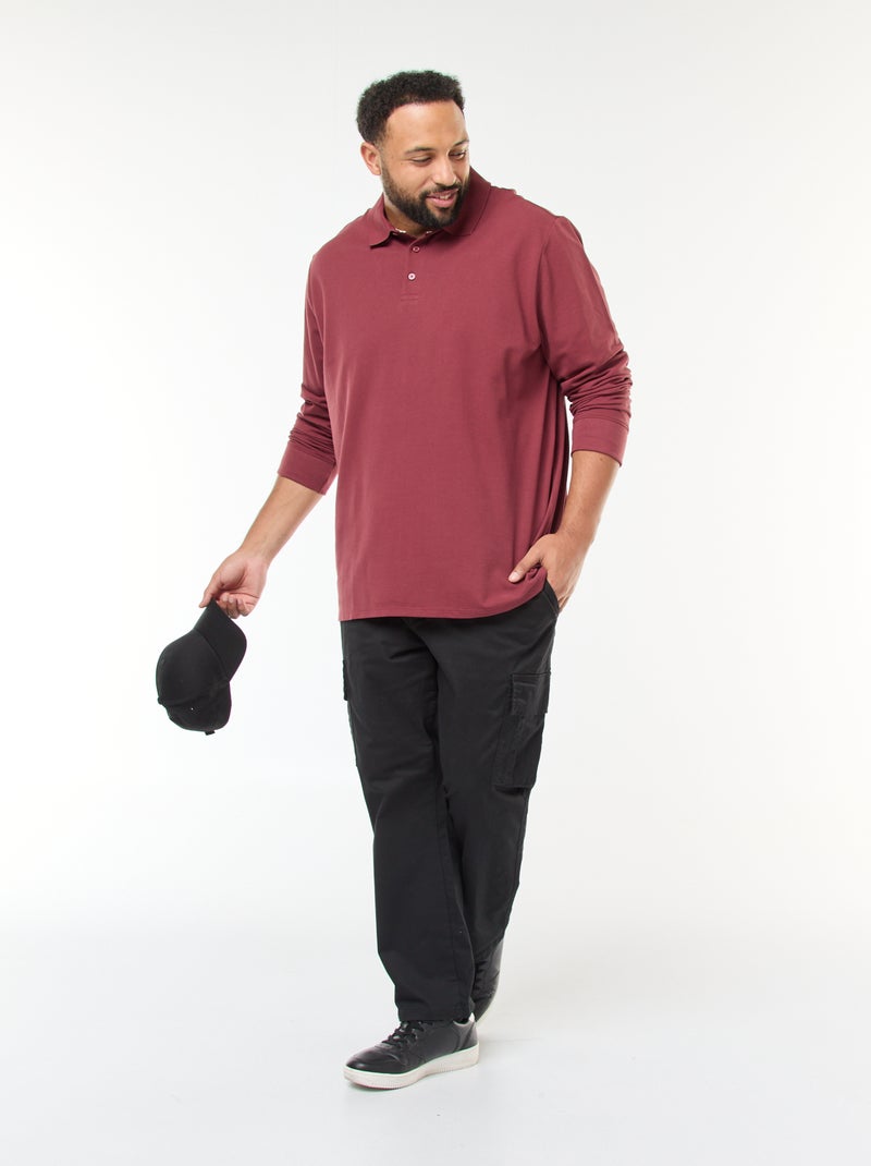 Polo in piqué di cotone a maniche lunghe Rosso - Kiabi