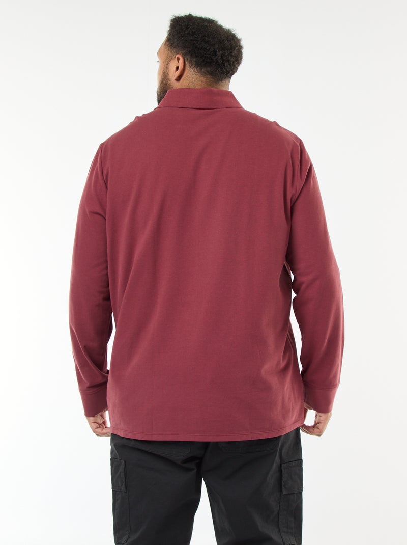 Polo in piqué di cotone a maniche lunghe Rosso - Kiabi