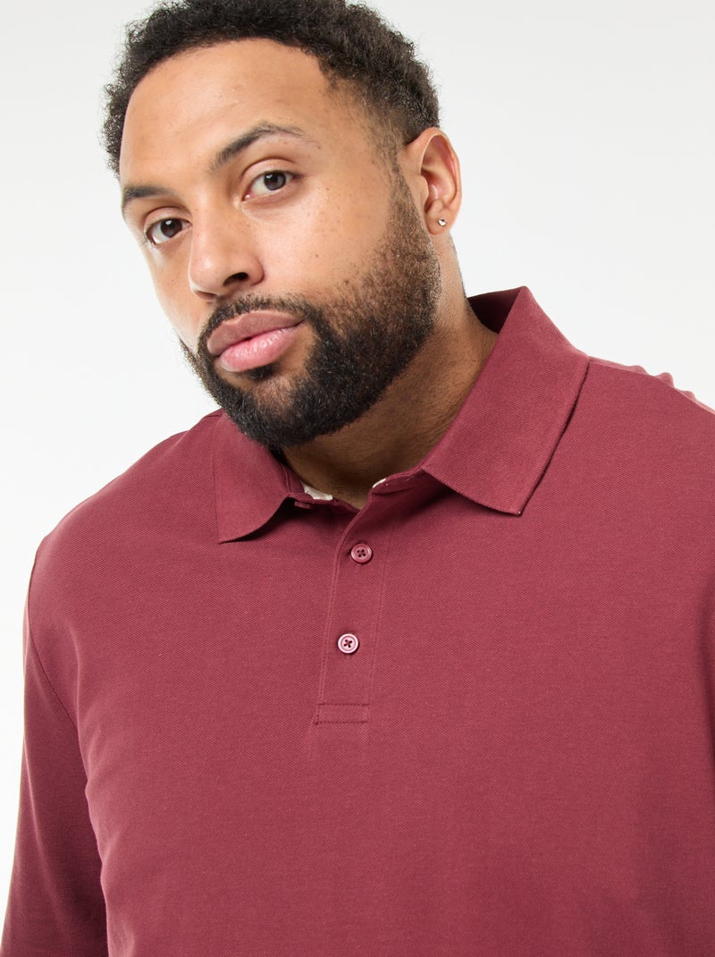 Polo in piqué di cotone a maniche lunghe Rosso - Kiabi