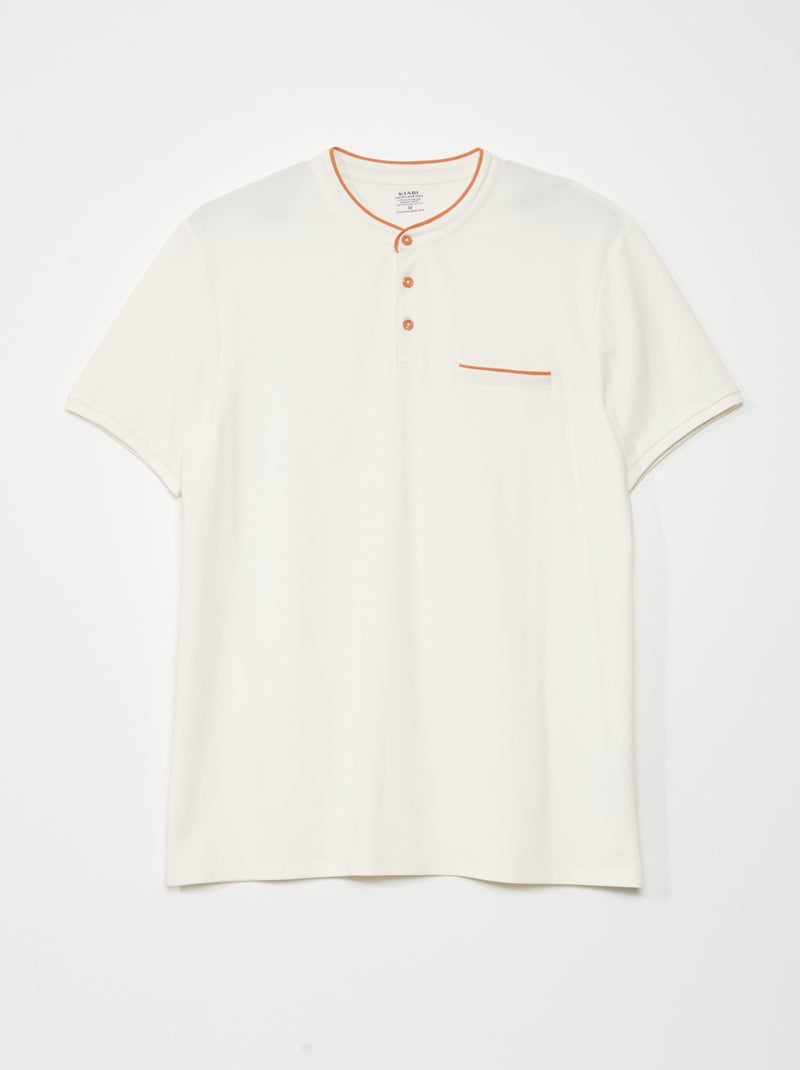 Polo in piqué di cotone collo alla coreana BIANCO - Kiabi