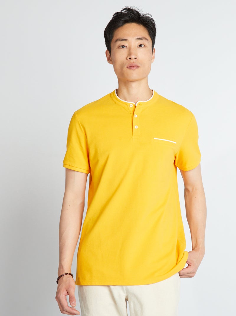 Polo in piqué di cotone collo alla coreana GIALLO - Kiabi