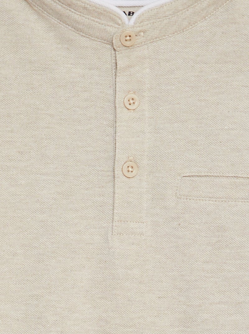 Polo in piqué di cotone collo serafino BEIGE - Kiabi