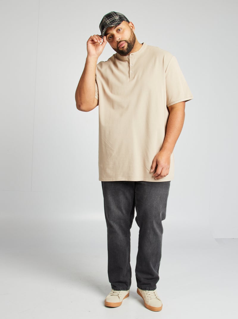 Polo in piqué di cotone collo serafino beige - Kiabi