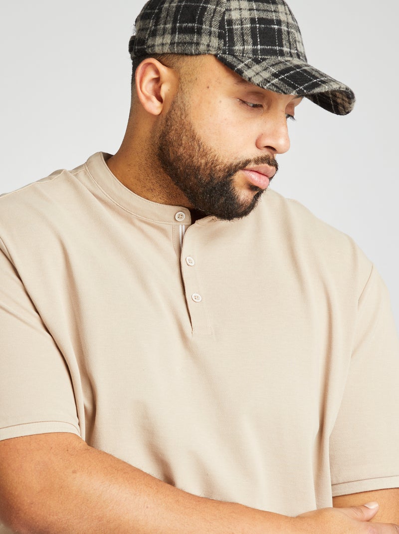 Polo in piqué di cotone collo serafino beige - Kiabi