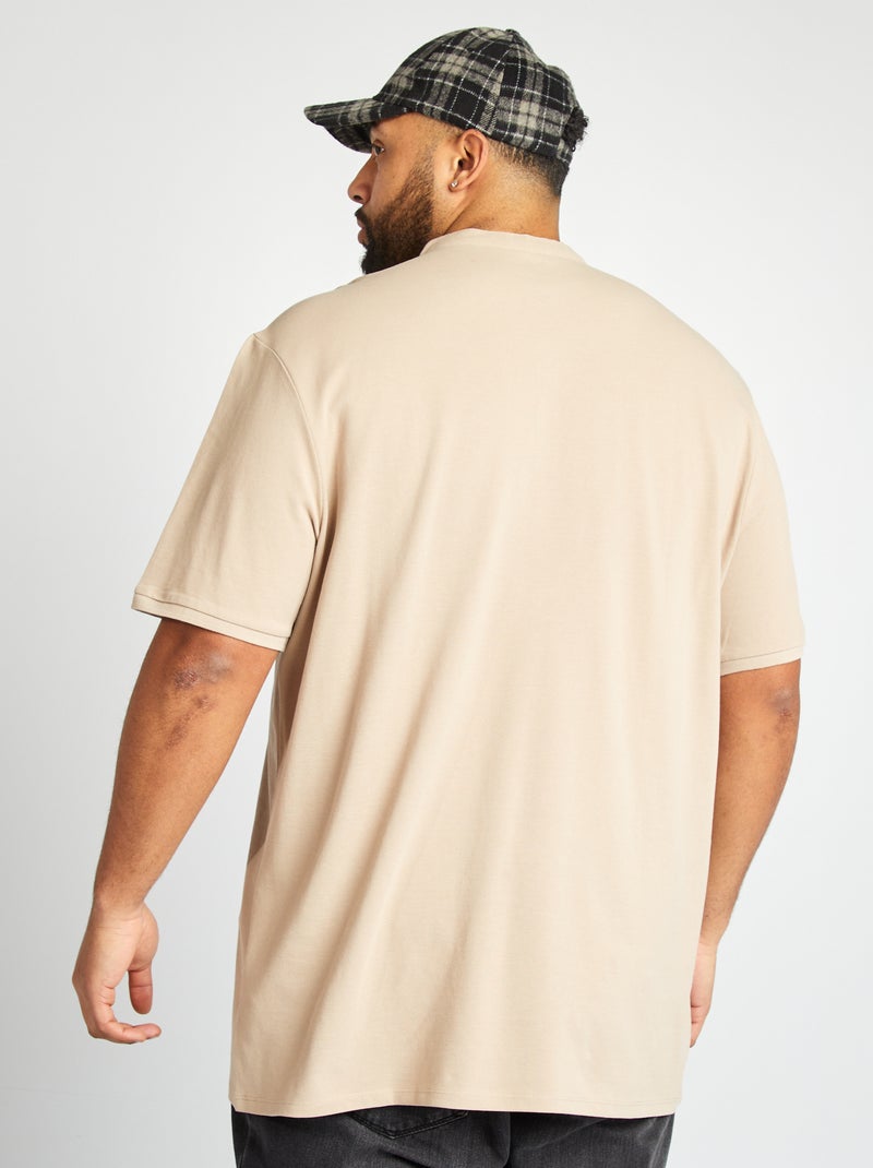 Polo in piqué di cotone collo serafino beige - Kiabi