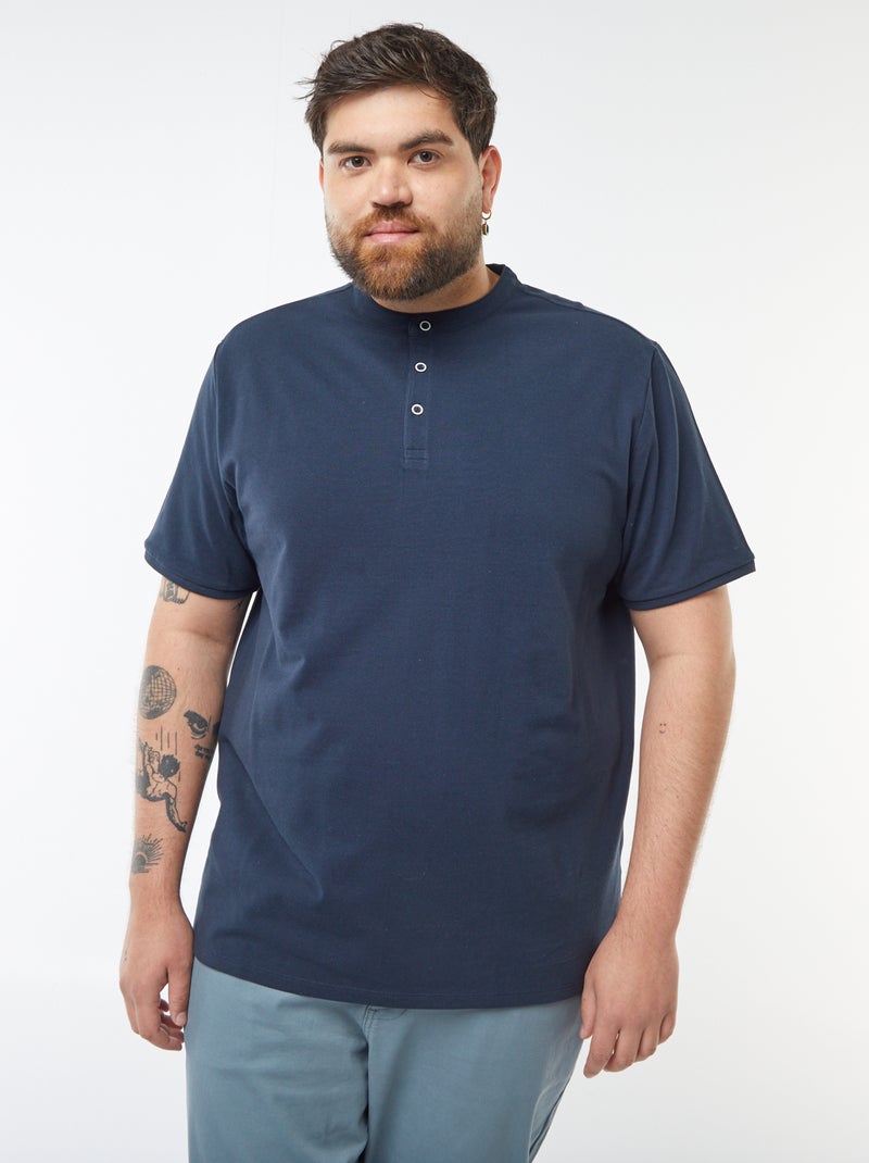 Polo in piqué di cotone collo serafino blu - Kiabi