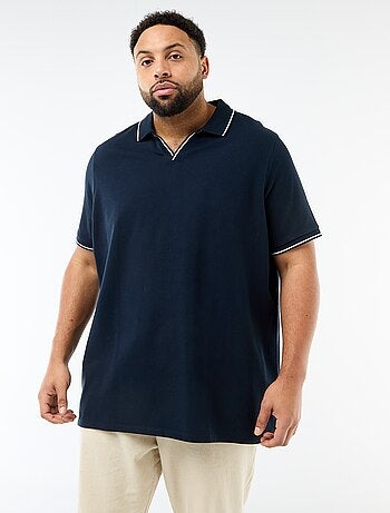 Polo in piqué di cotone con colletto polo senza bottoni