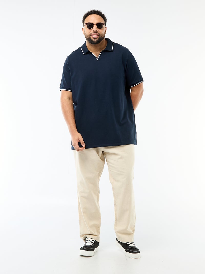 Polo in piqué di cotone con colletto polo senza bottoni Blu - Kiabi