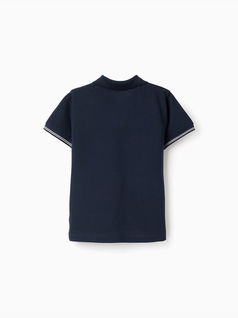Polo in piqué di cotone con maniche a righe Blu scuro - Kiabi