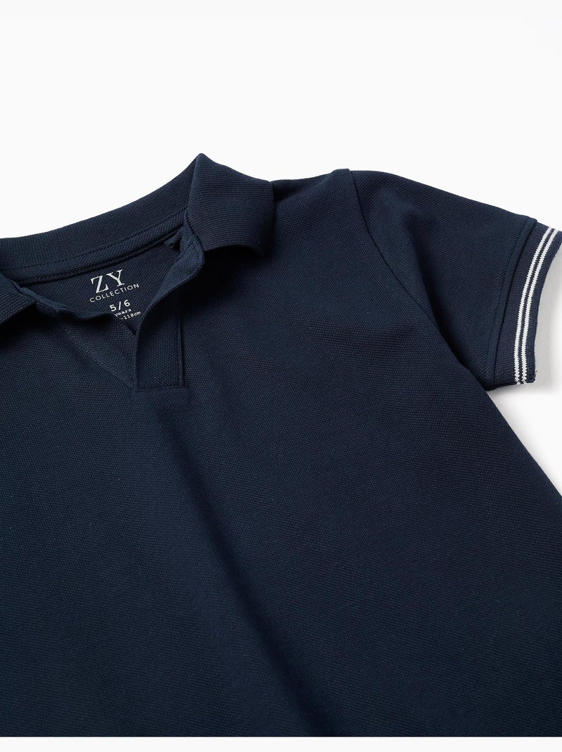 Polo in piqué di cotone con maniche a righe Blu scuro - Kiabi