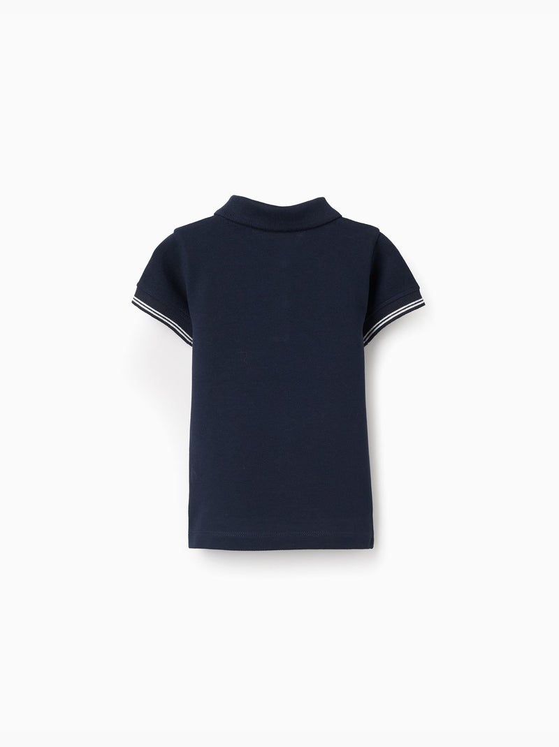 Polo in piqué di cotone con maniche a righe Blu scuro - Kiabi