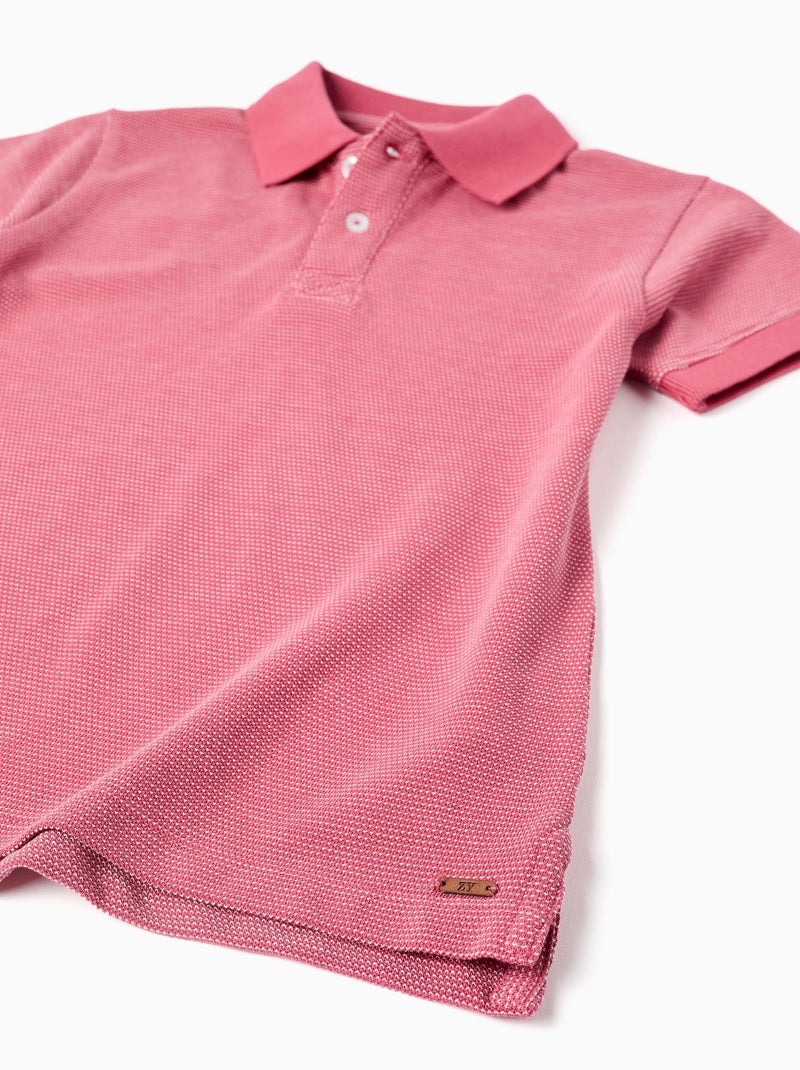 Polo in piqué di cotone con pois in jacquard Rosa scuro - Kiabi