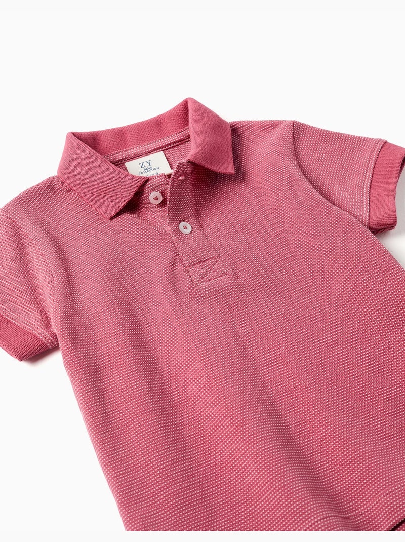 Polo in piqué di cotone con pois in jacquard Rosa scuro - Kiabi