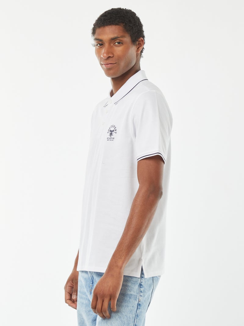 Polo in piqué di cotone con ricamo sul petto BIANCO - Kiabi