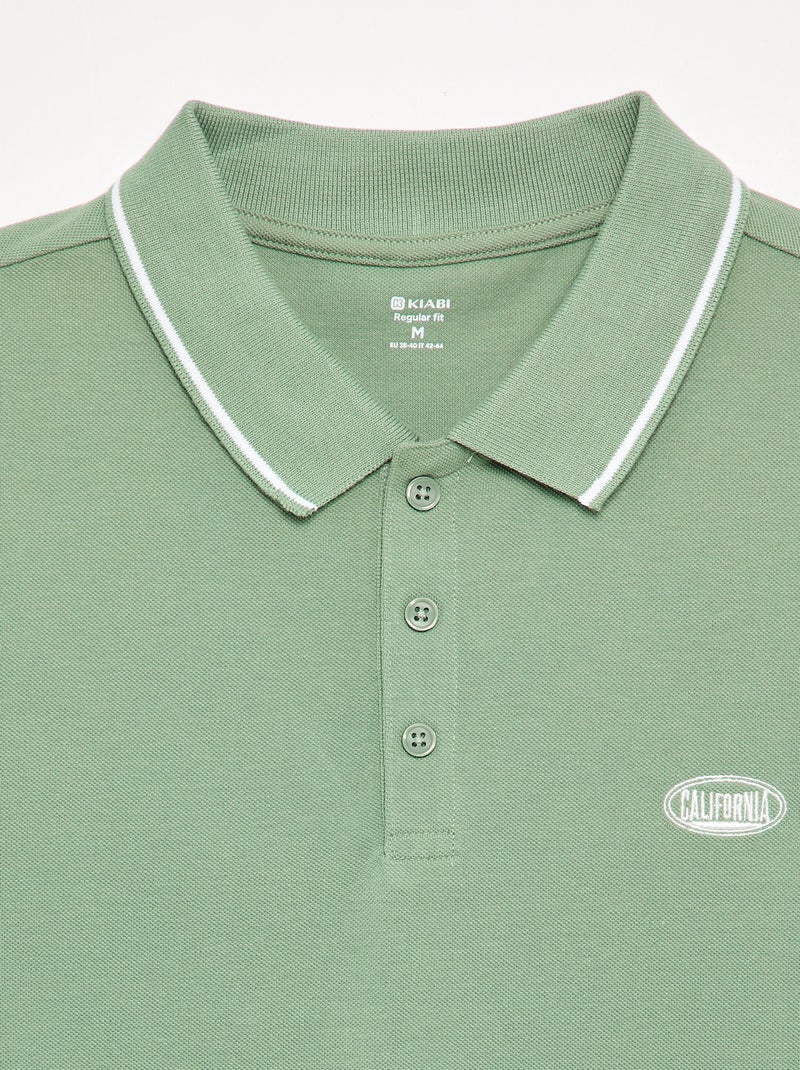 Polo in piqué di cotone con ricamo sul petto Verde - Kiabi