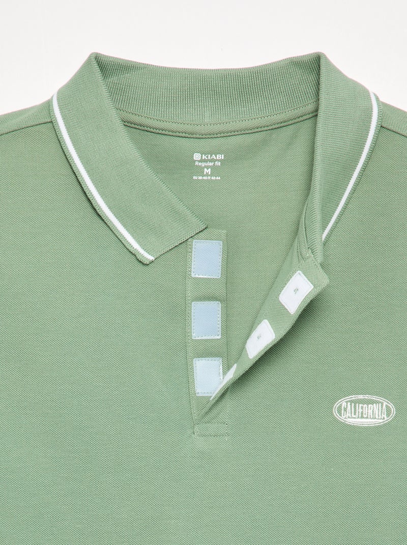 Polo in piqué di cotone con ricamo sul petto Verde - Kiabi