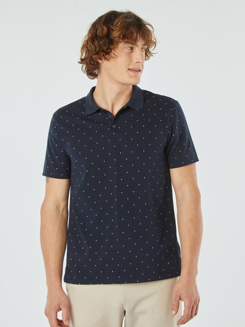 Polo in piqué di cotone con stampa BLU - Kiabi