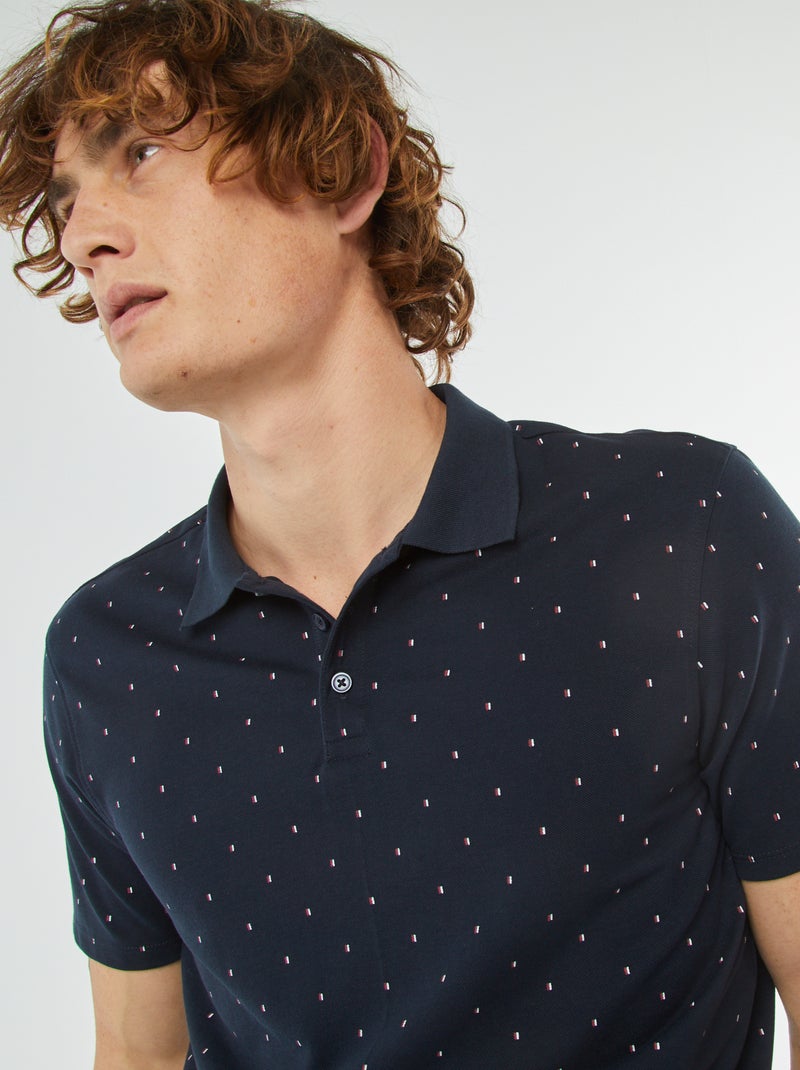 Polo in piqué di cotone con stampa BLU - Kiabi
