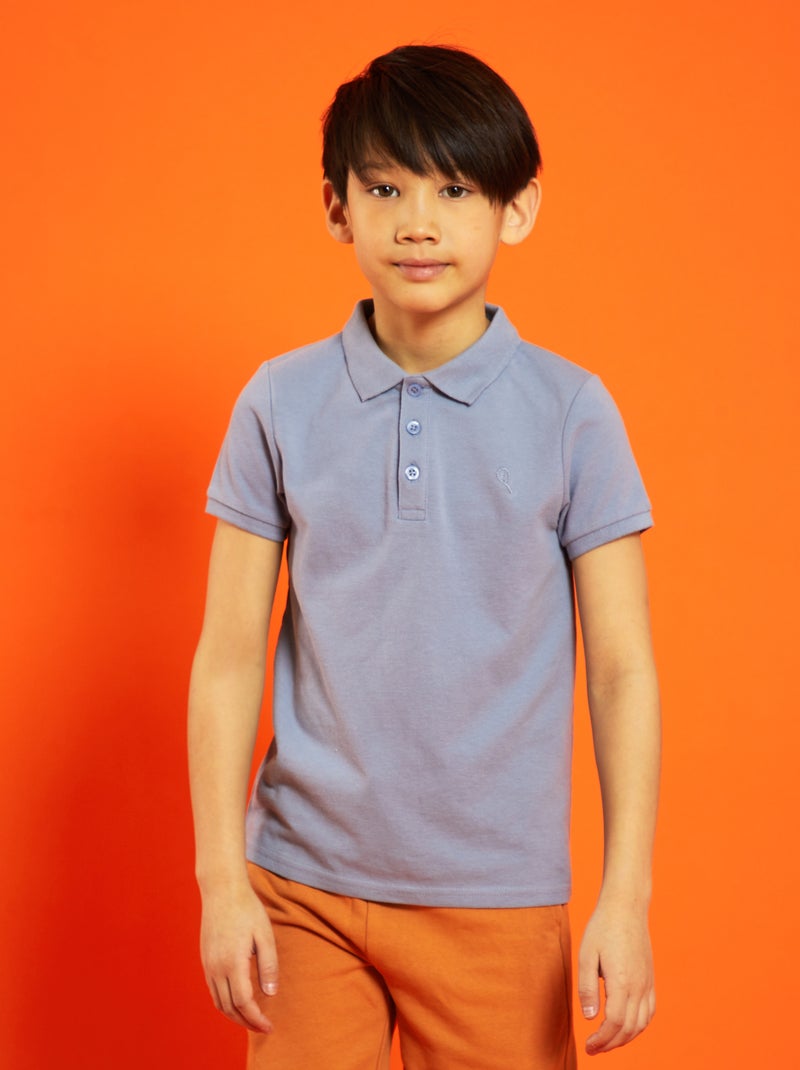Polo in piqué di cotone tinta unita blu denim - Kiabi