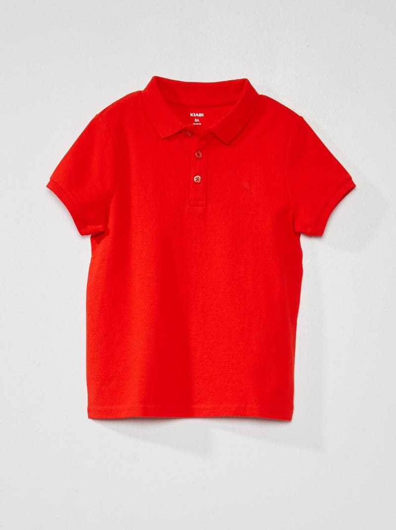 Polo in piqué di cotone tinta unita ROSSO - Kiabi