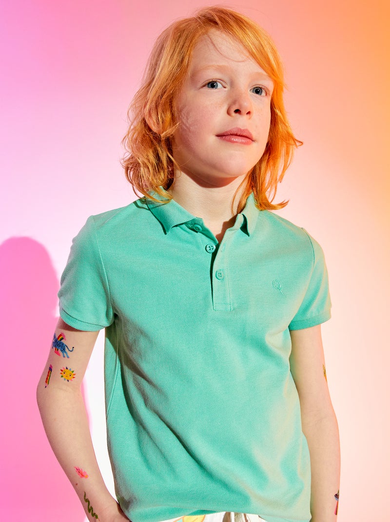 Polo in piqué di cotone tinta unita VERDE - Kiabi