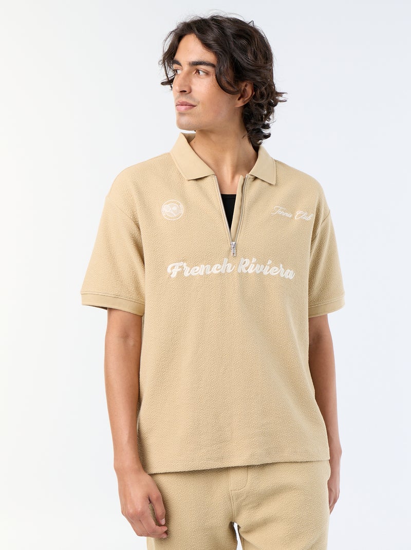 Polo in tessuto fantasia a maniche corte Beige - Kiabi