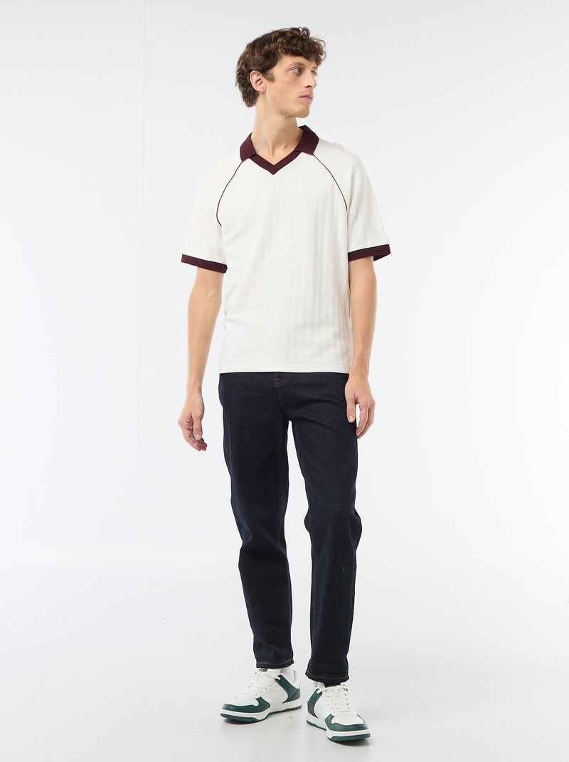 Polo in tessuto fantasia con collo polo senza bottoni Bianco - Kiabi