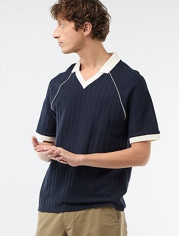 Polo in tessuto fantasia con collo polo senza bottoni