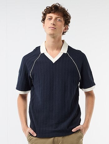 Polo in tessuto fantasia con collo polo senza bottoni