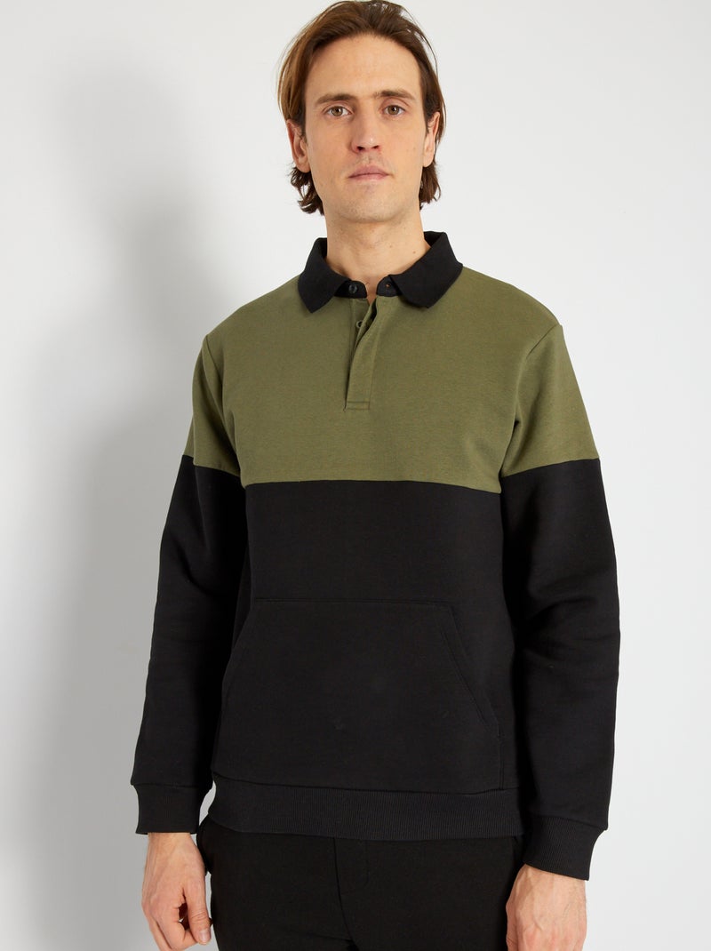 Polo in tessuto felpato con maniche lunghe NERO - Kiabi